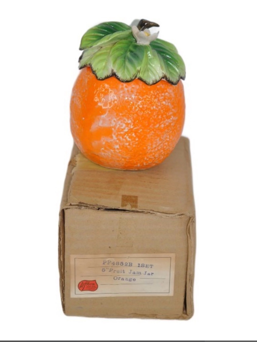 Vintage Lefton Orange Jam Jar Ceramic Fruit Covered Dish Japan 4852 Box